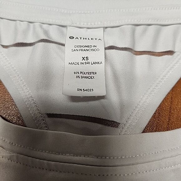 Athleta Women High Neck Shadow Stripe Chi Tank Top Light Gray Sz XS - Picture 3 of 10